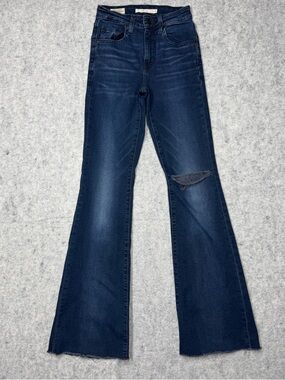 Levi's Premium 726 High Rise Flare Jeans Women's 23x32 Dark Wash Distressed